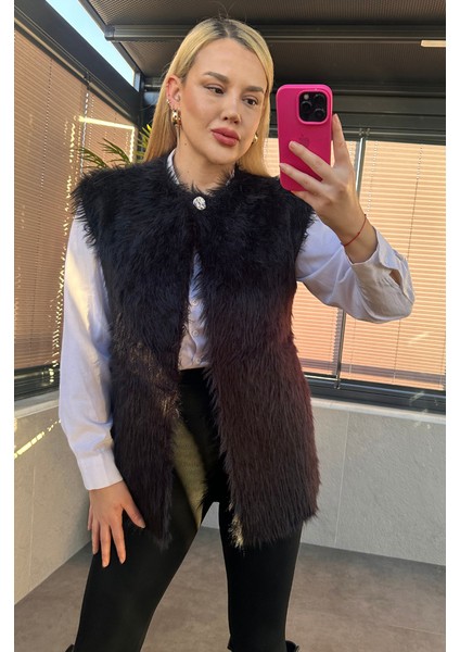 Tek Düğmeli Sakallı Siyah Yelek