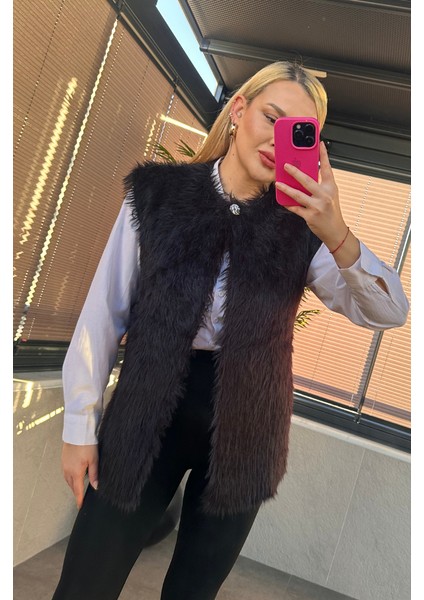 Tek Düğmeli Sakallı Siyah Yelek