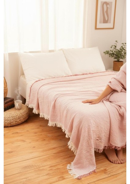 4 Kat Müslin Çift Kişilik Pike, Tv Battaniyesi, Koltuk Şalı ve Yatak Örtüsü Pamuklu