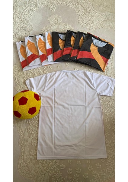 Mikro Kumaş Beyaz Sarı-Kırmızı Tasarım Tişört