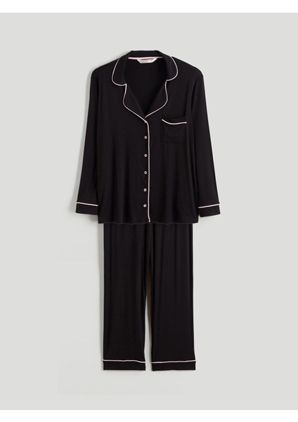 Peak Yeni Sezon Büyük Beden Gömlek Yaka Kadın Pijama Takımı