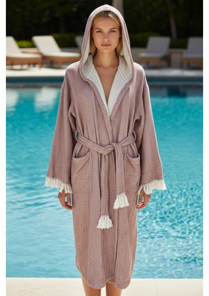 Bohem Kapüşonlu 4 Kat Müslin Organik Unisex Bornoz, Gül Kurusu indirimleri