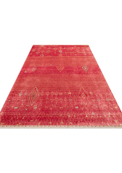 Milas 15 Red Autumn Uşaklı Kadınların Yoğun El Emeği ile Dokuduğu %100 Doğal Tencel Tezgah Halısı