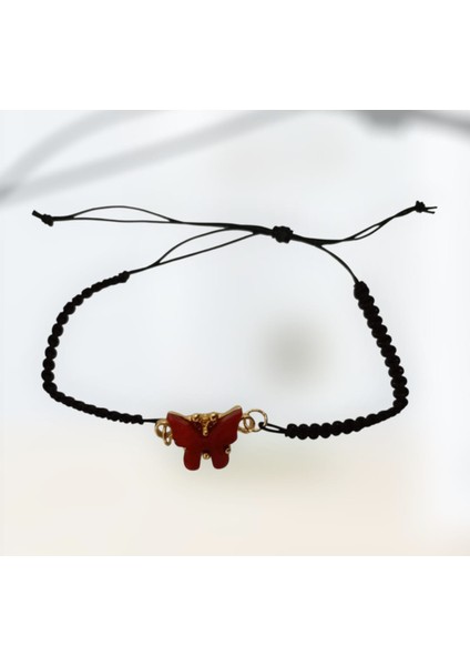 Kelebek Figürlü Siyah Ipli Bileklik
