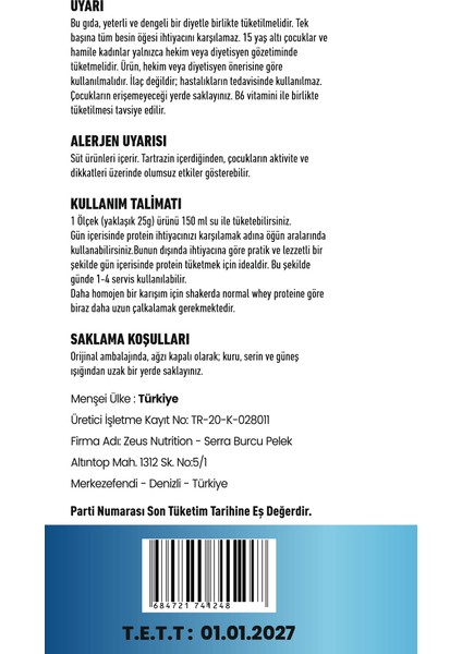 Whey Isolate %90 Proteinli En Saf Whey Zeus Nutrition 400GR fiyatları