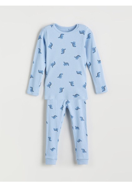 Artı Yeni Sezon Bisiklet Yaka Baskılı Uzun Kollu Erkek Bebek Pijama Takımı