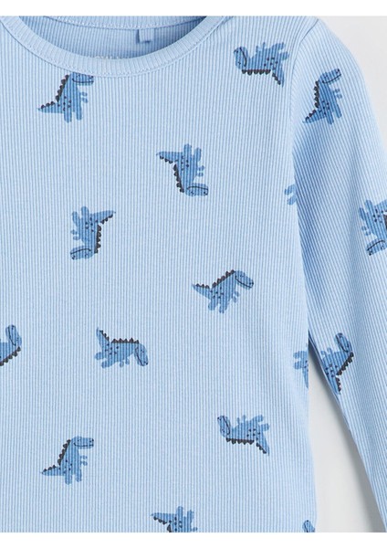 Artı Yeni Sezon Bisiklet Yaka Baskılı Uzun Kollu Erkek Bebek Pijama Takımı