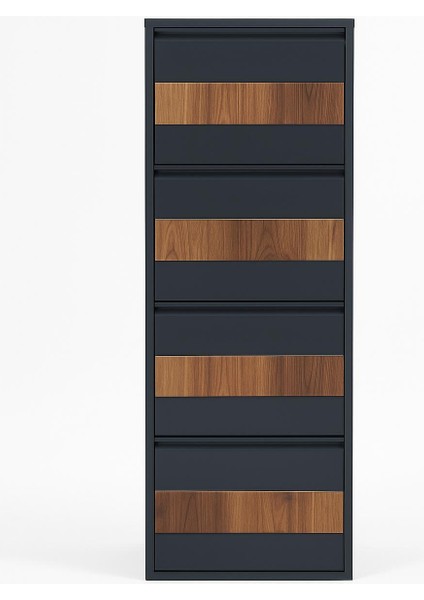 4'lü Antrasit Metal Ayakkabılık Ahşap Ceviz Kaplamalı fırsatları