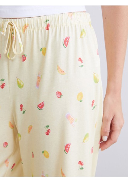 Yeni Sezon Beli Lastikli Baskılı Kadın Kapri Pijama Altı modelleri