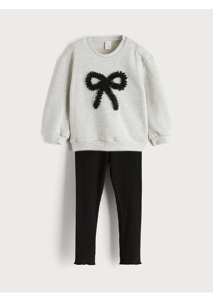 Peak Yeni Sezon Fiyonk Baskılı Kız Çocuk Sweatshirt ve Tayt 2'li