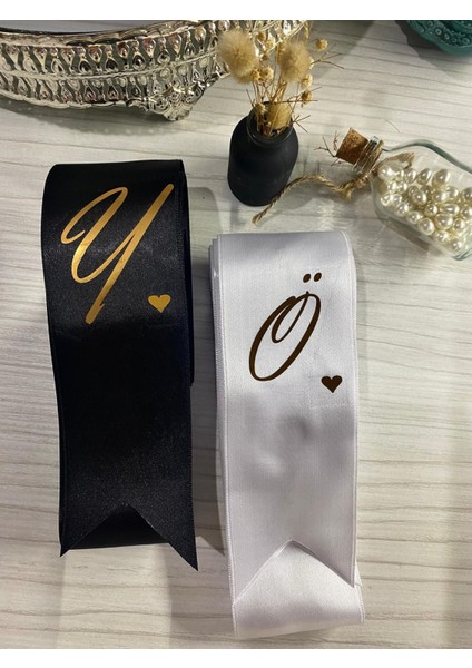 Gelin Damat Düğün Nişan Harfli Kalpli Takı Kurdelesi