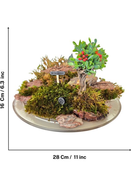 Mini Peyzaj Bonsai Modeli – Doğal Yosunlu & Ağaç Kabuğu Üzeri Epoksi Tabanlı Masa Dekoru