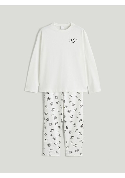 Yeni Sezon Bisiklet Yaka Baskılı Kız Çocuk Pijama Takımı