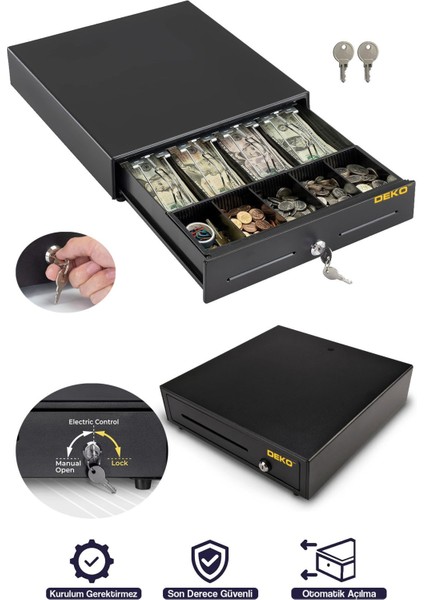 Yerli Üretim 5 Madeni 5 Banknot Gözlü Kağıt ve Metal Para Çekmecesi 10 Gözlü Pos Uyumlu Kasa