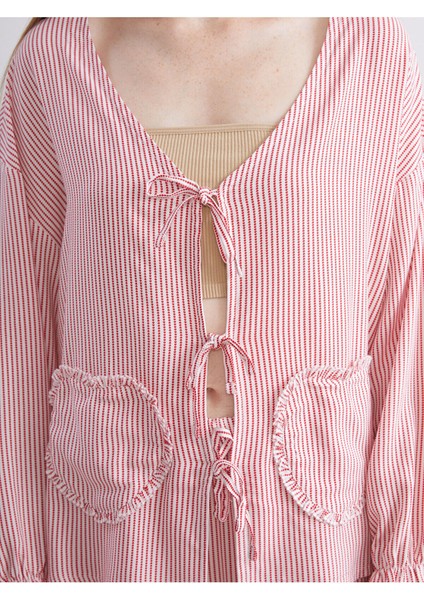 Yeni Sezon V Yaka Çizgili Kadın Pijama Takımı modelleri