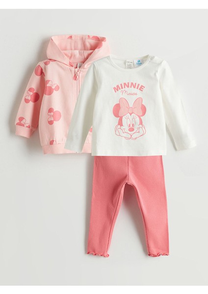 Yeni Sezon Minnie Mouse Baskılı Kız Bebek Takım 3'lü