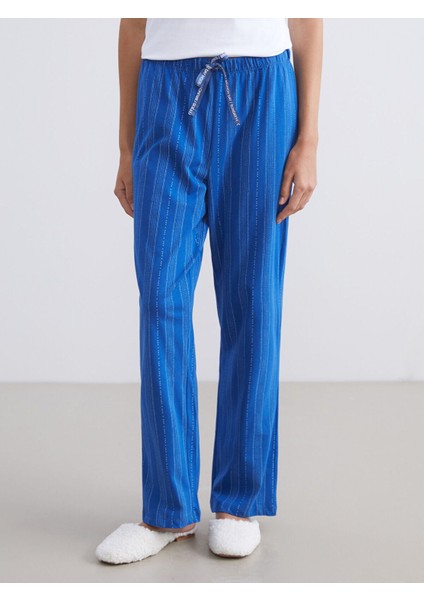 Mavi Beli Lastikli Çizgili Kadın Pijama Alt fiyatları