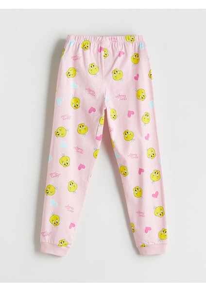 Bisiklet Yaka Tweety Baskılı Kız Çocuk Pijama