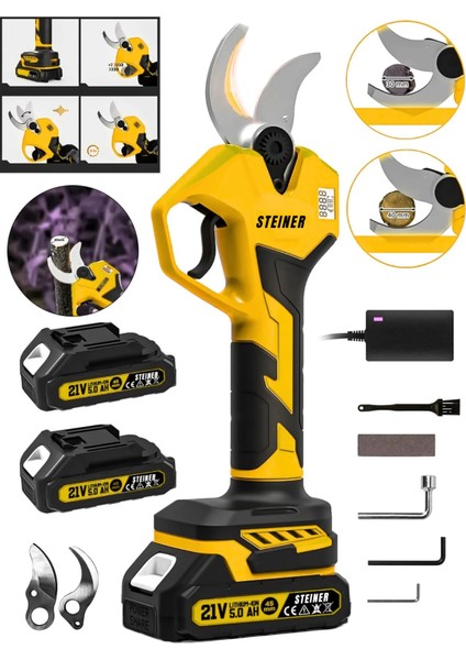 S-40 mm Dijital Kömürsüz Akülü Bağ Dal Ağaç Kesme Makinesi Biçme Budama Makası Şarjlı Makas