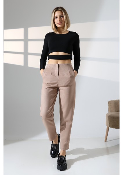 Kadın Pensli Süet Pantolon/havuç Paça Yumuşak Dokulu Pantolon