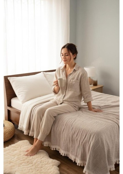 4 Kat Müslin Çift Kişilik Pike, Tv Battaniyesi, Koltuk Şalı ve Yatak Örtüsü Pamuklu