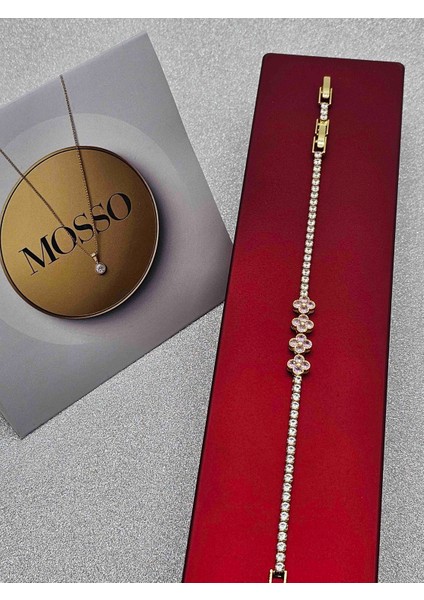 Xuping Su Yolu 4 Yoncalı Pembe - Altın Renk Çelik Bileklik modelleri