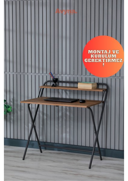 Lich Profold™ Katlanır Laptop ve Çalışma Masası | Atlantik Çam Desenli Raflı Çok Amaçlı Masa | Çizim – Ofis – Öğrenci