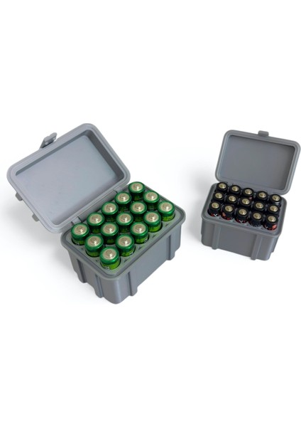 AA ve AAA ikili Pil Kutusu 15'li Sandık Görünümlü Dekoratif Gri