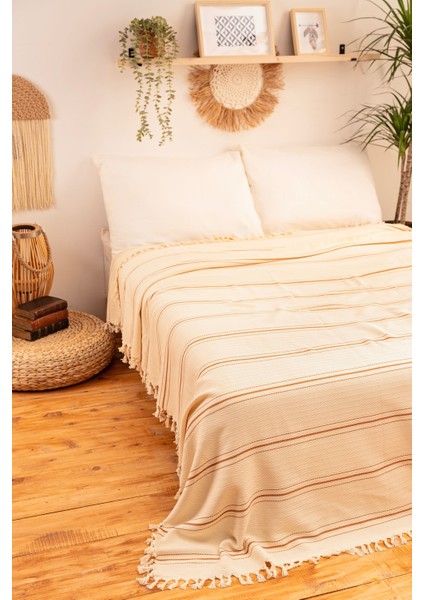 %100 Pamuk Çift Kişilik Püsküllü Pike, Yatak Örtüsü 130X180CM