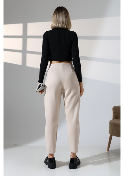 Kadın Pensli Süet Pantolon/Havuç Paça Yumuşak Dokulu Pantolon