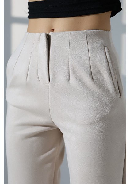 Kadın Pensli Süet Pantolon/Havuç Paça Yumuşak Dokulu Pantolon