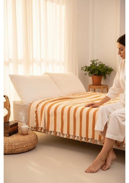 %100 Pamuk Çift Kişilik Püsküllü Pike, Yatak Örtüsü 200X320CM