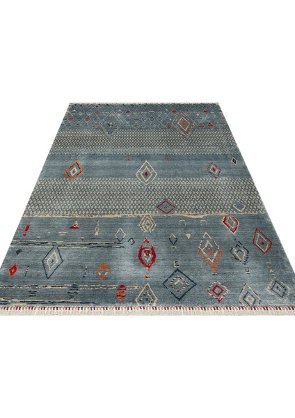 Milas 15 Aqua Multy Uşaklı Kadınların Yoğun El Emeği ile Dokuduğu %100 Doğal Tencel Tezgah Halısı