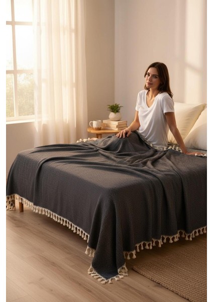 %100 Pamuk Çift Kişilik Püsküllü Pike, Yatak Örtüsü 130X180CM fırsatları