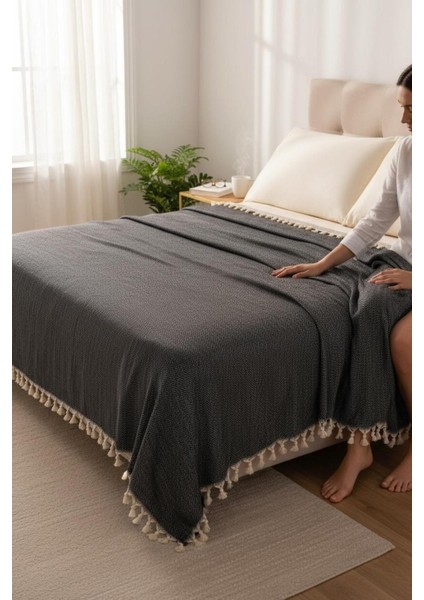 %100 Pamuk Çift Kişilik Püsküllü Pike, Yatak Örtüsü 130X180CM