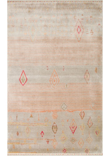 Milas 15 Beıge Autumn Uşaklı Kadınların Yoğun El Emeği ile Dokuduğu %100 Doğal Tencel Tezgah Halısı