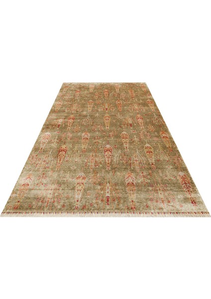 Milas 08 Green Autumn Uşaklı Kadınların Yoğun El Emeği ile Dokuduğu %100 Doğal Tencel Tezgah Halısı