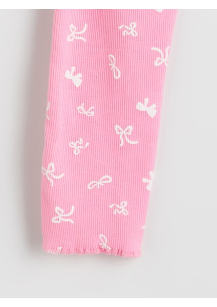 Izr Yeni Sezon Bisiklet Yaka Fiyonk Baskılı Kız Çocuk Pijama Takımı