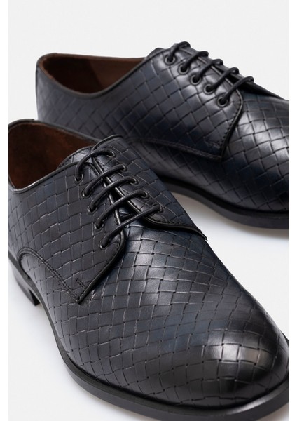 Ayakkabı Koyu Lacivert Örgü Hasır Desenli Hakiki Deri El Yapımı Klasik Erkek Ayakkabı fırsatları