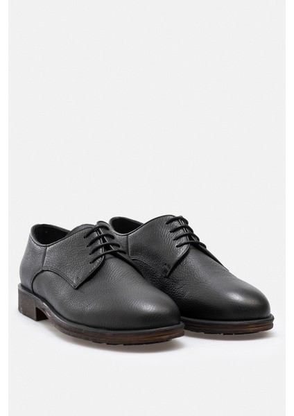 Ayakkabı Siyah Hakiki Floater Deri El Yapımı Kaymaz Kontrast Tabanlı Derby Erkek Ayakkabı