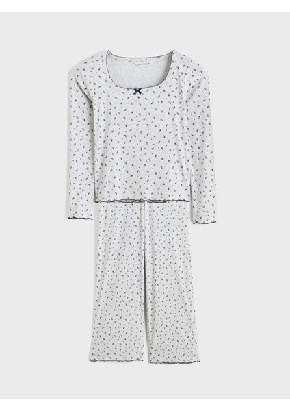 Yeni Sezon U Yaka Çiçekli Kadın Pijama Takım
