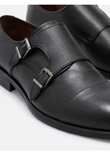 Ayakkabı Siyah Hakiki Deri El Işçiliği Çift Tokalı Monk Strap Erkek Ayakkabı fırsatları