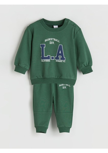 Artı Yeni Sezon Bisiklet Yaka Baskılı Erkek Bebek Sweatshirt ve Eşofman Alt 2'li