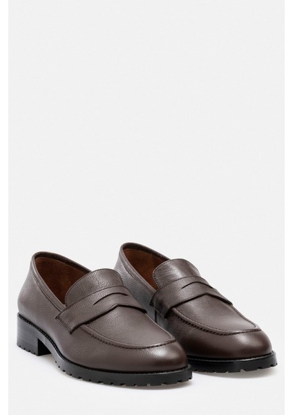 Ayakkabı Kahverengi Hakiki Floater Deri El Yapımı Kalın Tabanlı Erkek Penny Loafer Makosen