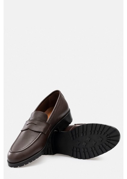 Ayakkabı Kahverengi Hakiki Floater Deri El Yapımı Kalın Tabanlı Erkek Penny Loafer Makosen fiyatları