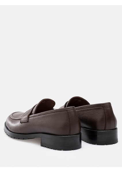 Ayakkabı Kahverengi Hakiki Floater Deri El Yapımı Kalın Tabanlı Erkek Penny Loafer Makosen indirimleri