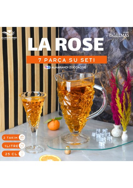 La Rose 7 Parça Su Seti (6 Adet Ayaklı Bardak (25 Cl) 1 Adet Sürahi (1 Litre)