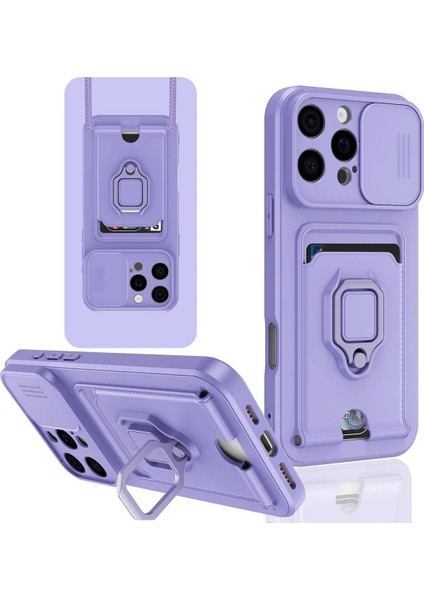 MYT09 iPhone 16 Pro Kılıf Zuma Kartvizitli Yüzüklü Silikon - Lila