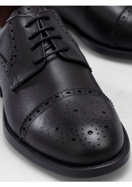 Ayakkabı Siyah Hakiki Deri El Yapımı Half Brogue Delikl Desenli Konfor Tabanlı Erkek Ayakkabı fırsatları