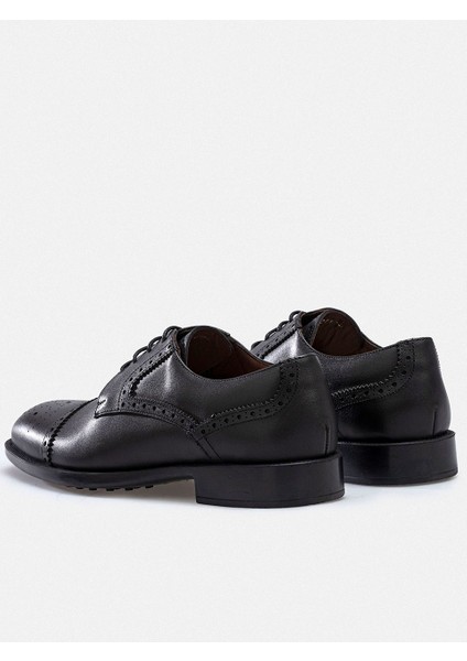 Ayakkabı Siyah Hakiki Deri El Yapımı Half Brogue Delikl Desenli Konfor Tabanlı Erkek Ayakkabı indirimleri